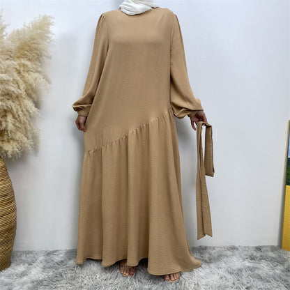 Middle East Dubai Fashion Women's Wear Solid Color Stitching Big Swing Dress