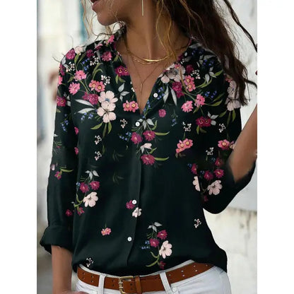 Top de mujer primavera y otoño camisa con botones de manga larga con hojas de Rosa nuevo