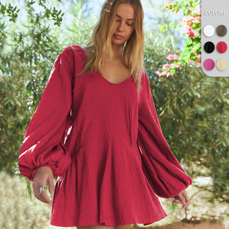 Robe à poches de couleur unie pour femme