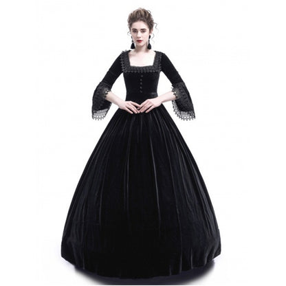 Women's Solid Color Medieval Court High Waist Long Dress Gown