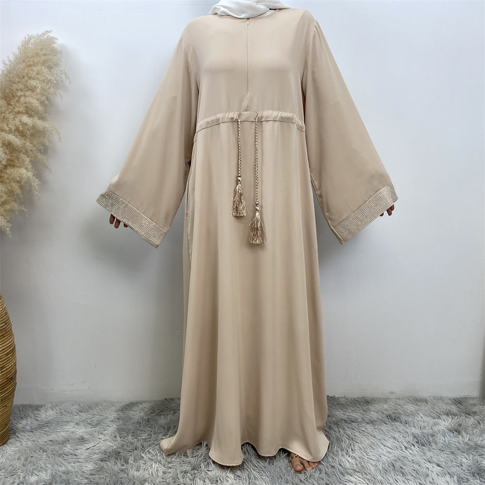 Women's Wear Rhinestone Stitching Tied Dress With Pockets Robe