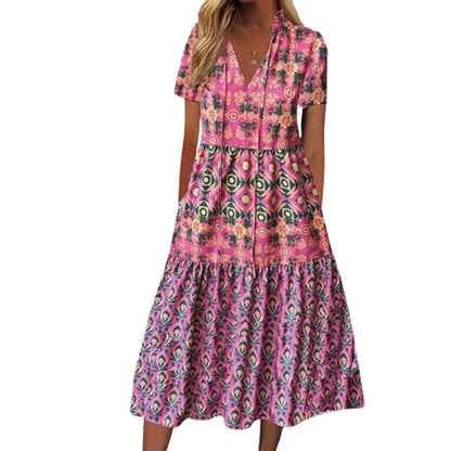 Summer Short Sleeve Women's Printed Wear Dress