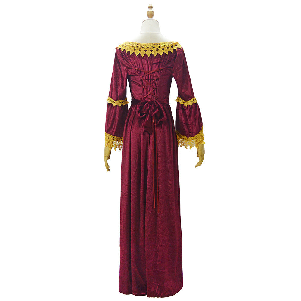 Vestido largo de talle alto de corte medieval de color liso para mujer