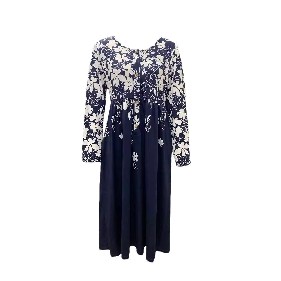 Women's Loose Fashion Floral Round Neck Dress