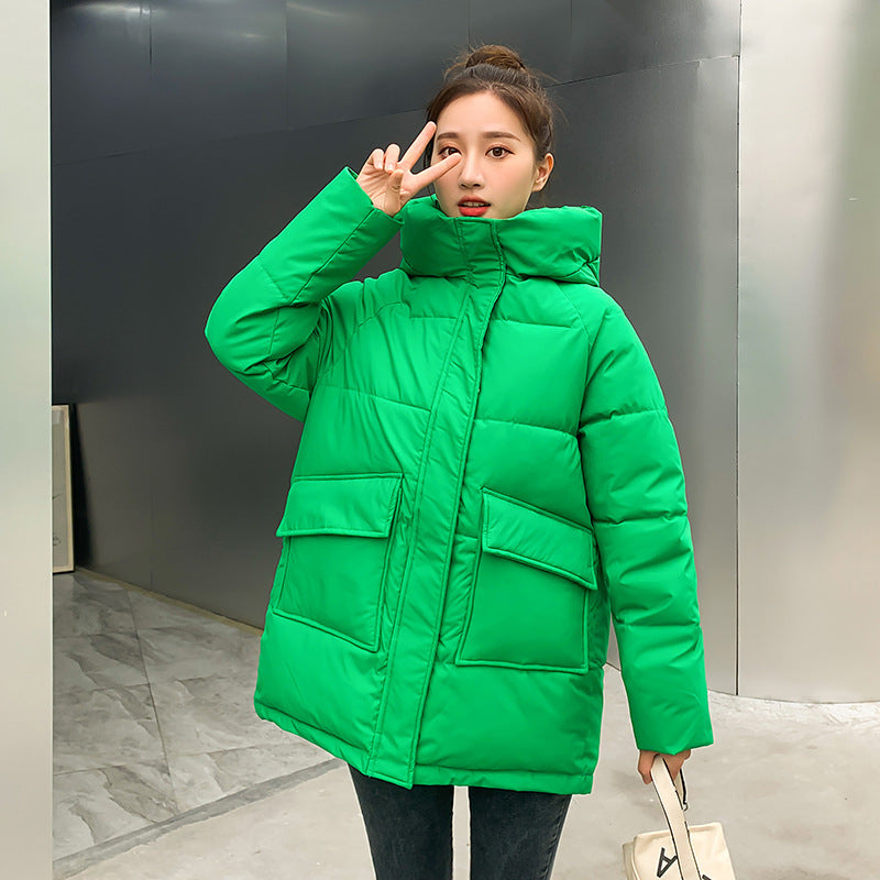 Winter Hooded Candy Color Loose And Warm Short Down Cotton Jacket Coat