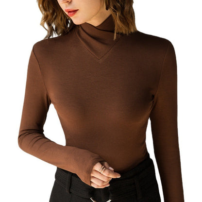 Chemise à col roulé croisé à manches longues et coupe slim pour femme