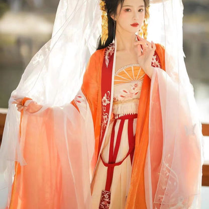 Adult Women's Han Chinese Clothing Chest-high Dress Hanfu Long Robe Thin Daily Student Cheko Skirt