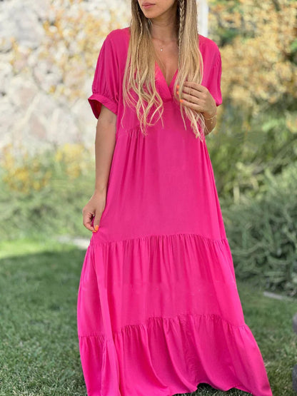 Robe longue décontractée à col en V pour femme