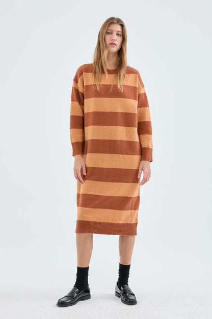 Fashion Ladies Striped Dress Sweater