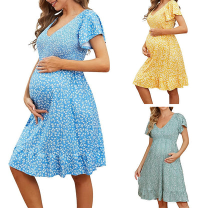 Pregnant Women V-neck Dress Loose And Comfortable