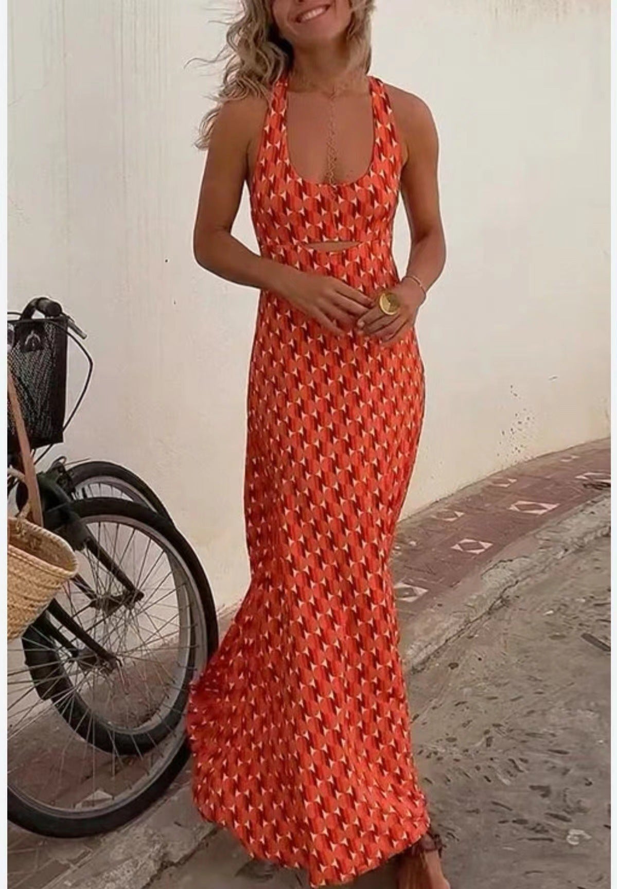 Vestido largo ajustado y cómodo con estampado para mujer