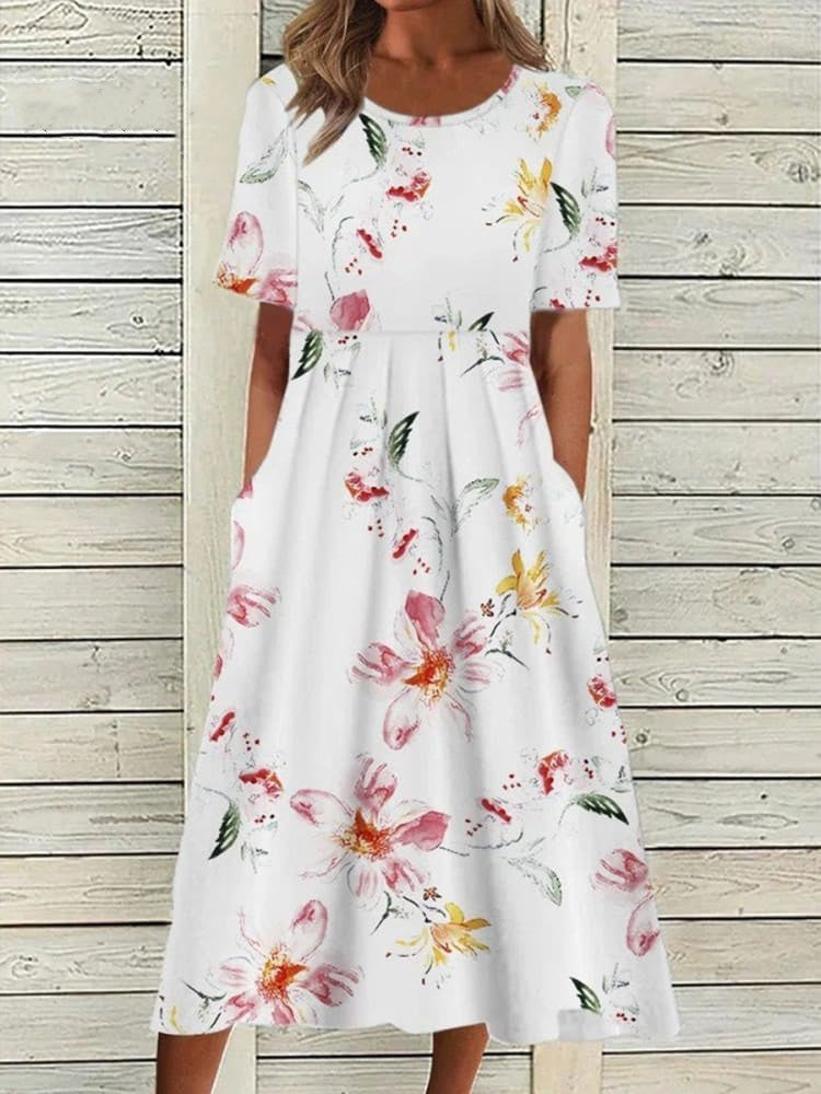 Vestido casual con estampado sencillo y escote en V nuevo de verano para mujer, disponible en stock