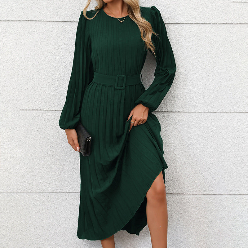 Women's Dress Long Sleeve Pleated Round Neck