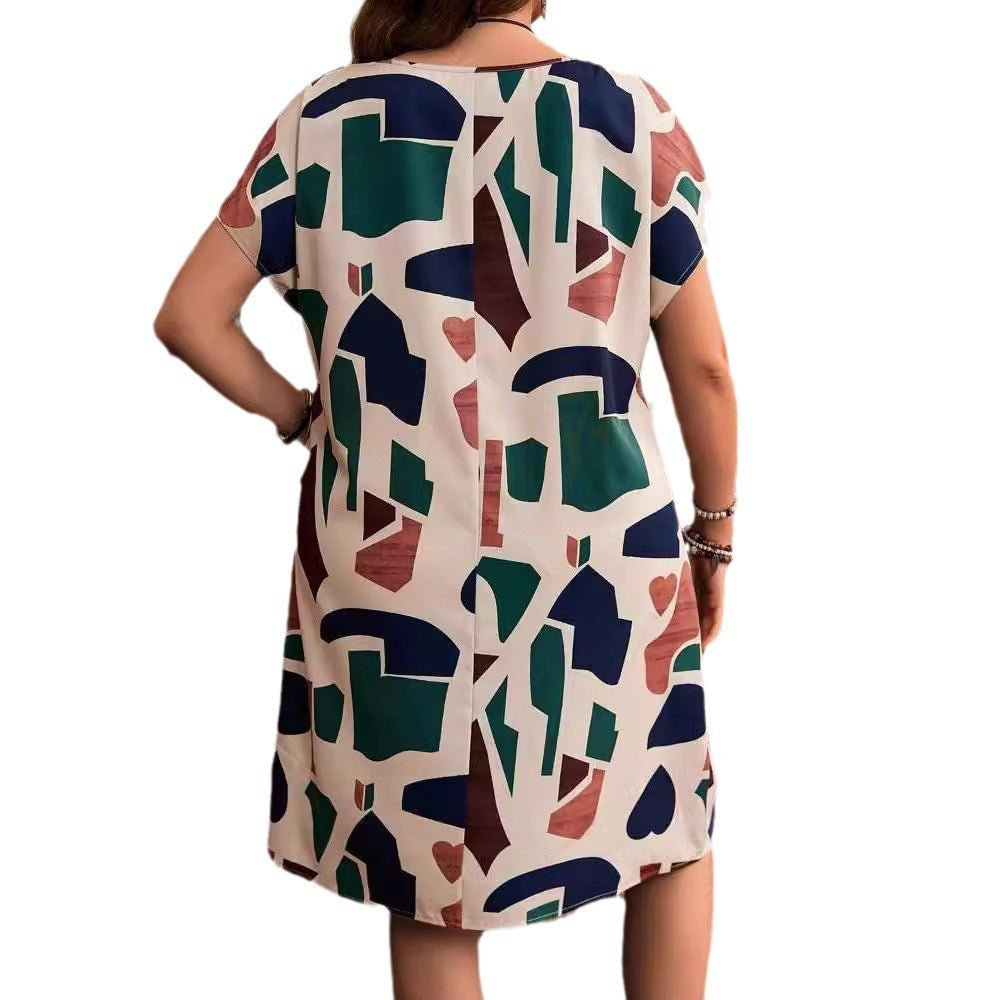 Printed V-neck Short Sleeve Dress Women