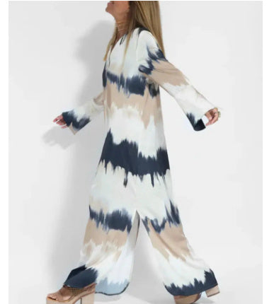 Spring And Summer New Fashion European And American Style Women's Tie-dye Printed V-neck Style Long Dress