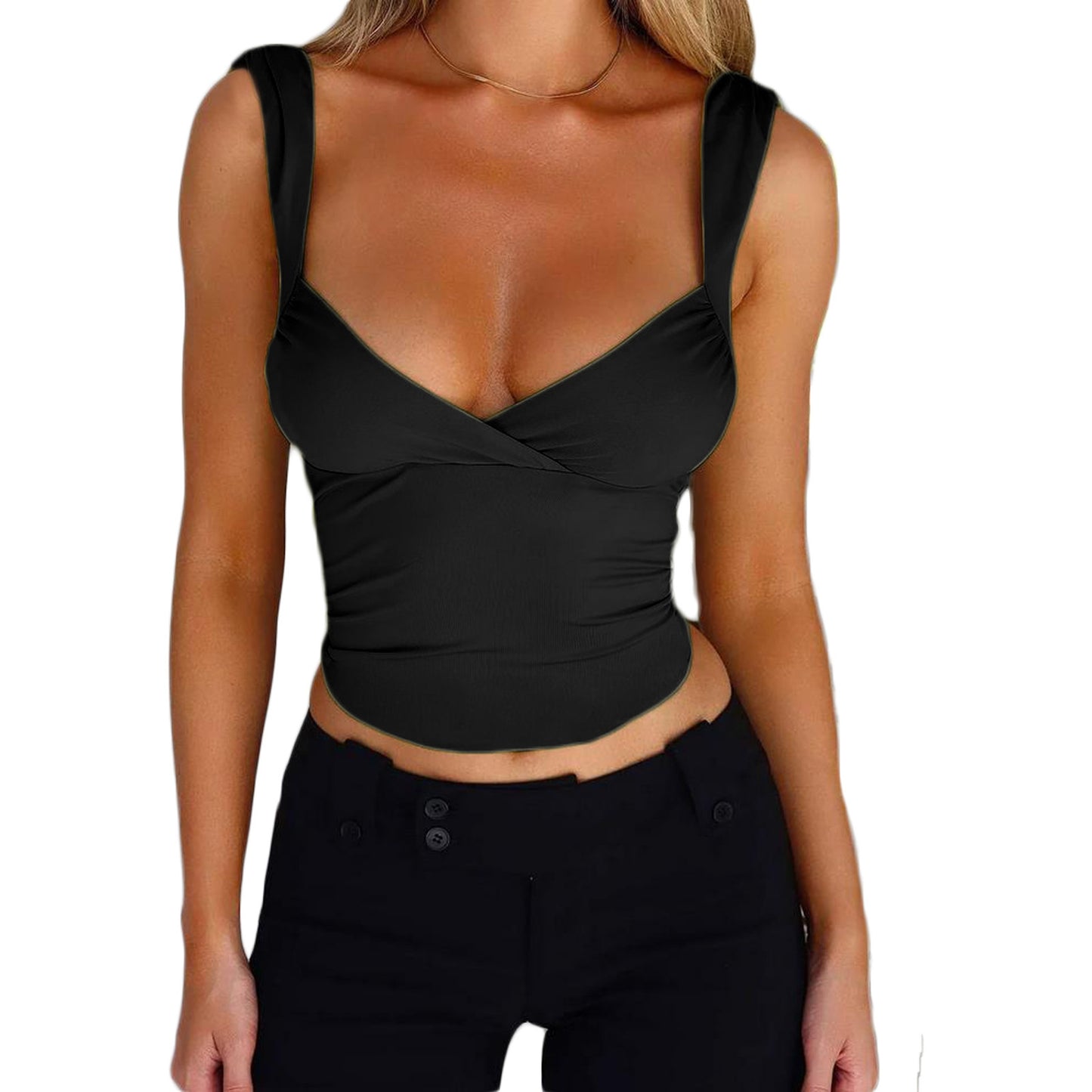 Camiseta sin espalda con cuello en V y tirantes a la moda para mujer