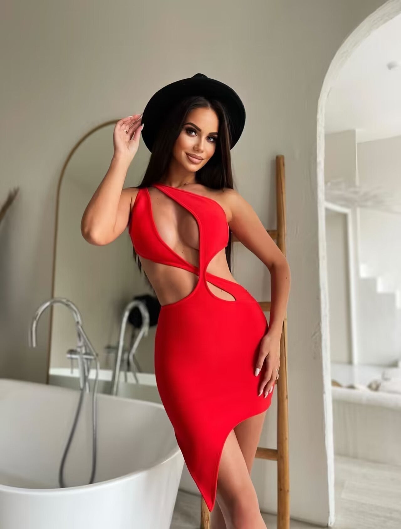 One-shoulder Backless Hollow Sexy Nightclub Hot Girl Bandage Dress