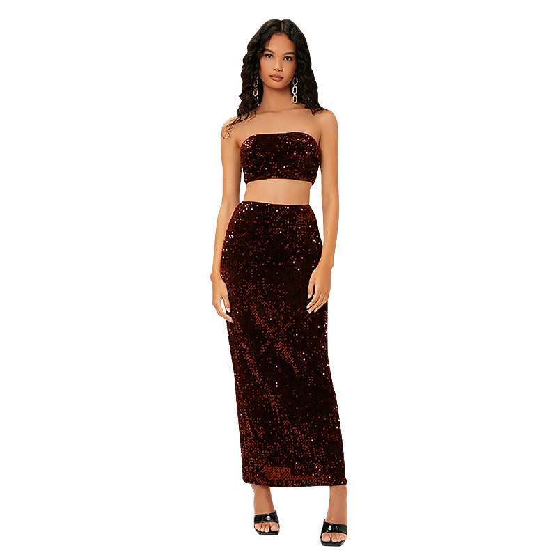 Women's Autumn Suit Sequined Backless Suit Skirt