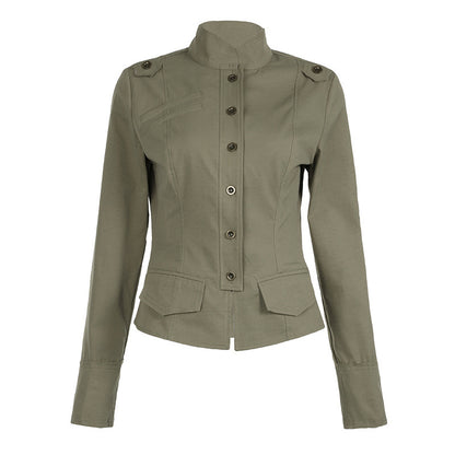 Women's Stand Collar Zipper Pocket Heavy-duty Fashion Jacket