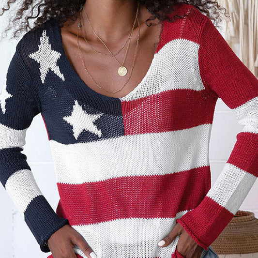 Star Stripes Thin See-through Knitted Top For Women