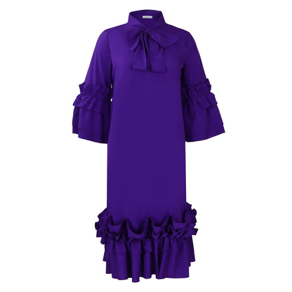 Fashion Casual Style Ruffled Flare Sleeve Plus Size Dress