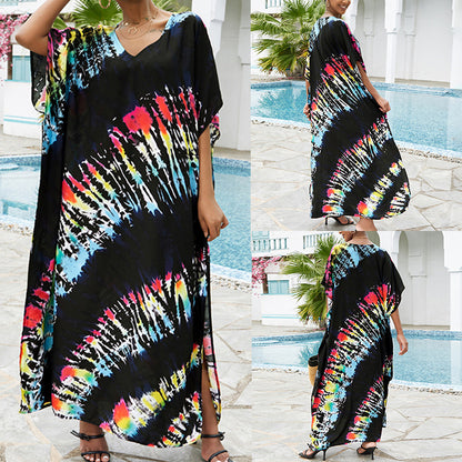 Rayon Tie-dyed Beach Long Dress Sun Protection Shirt