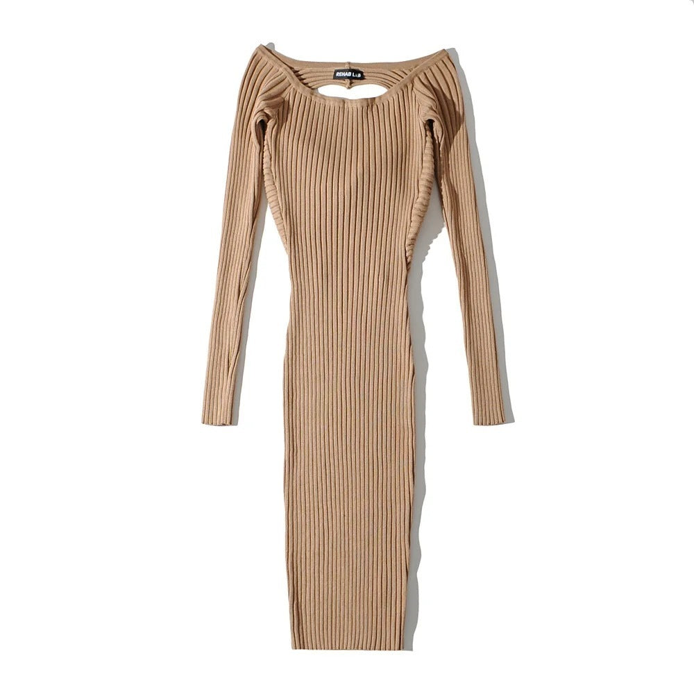 Women's Square Collar Twist Two-way Wearing Long-sleeved Dress