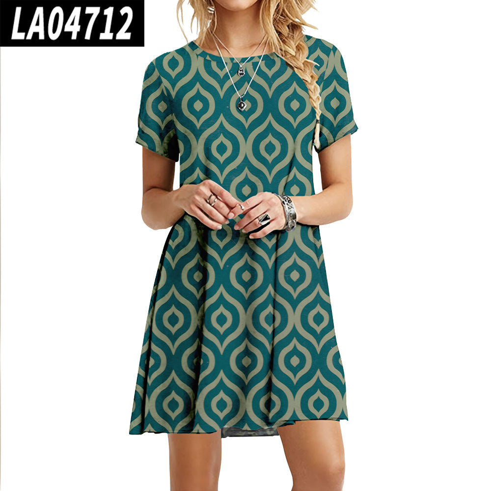 Summer Women's Casual Urban Round Neck Short Sleeve Dress