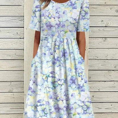 Women's Summer New V-neck Simple Printing Casual Dress In Stock Dress