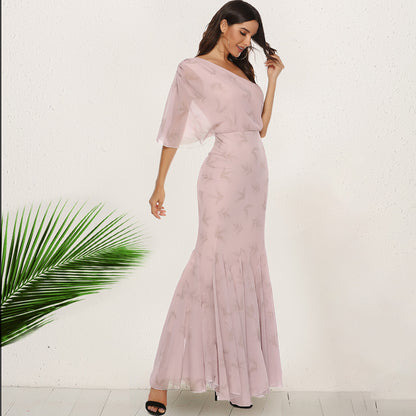 Robe longue bohème à épaules inclinées et queue de poisson pour femme