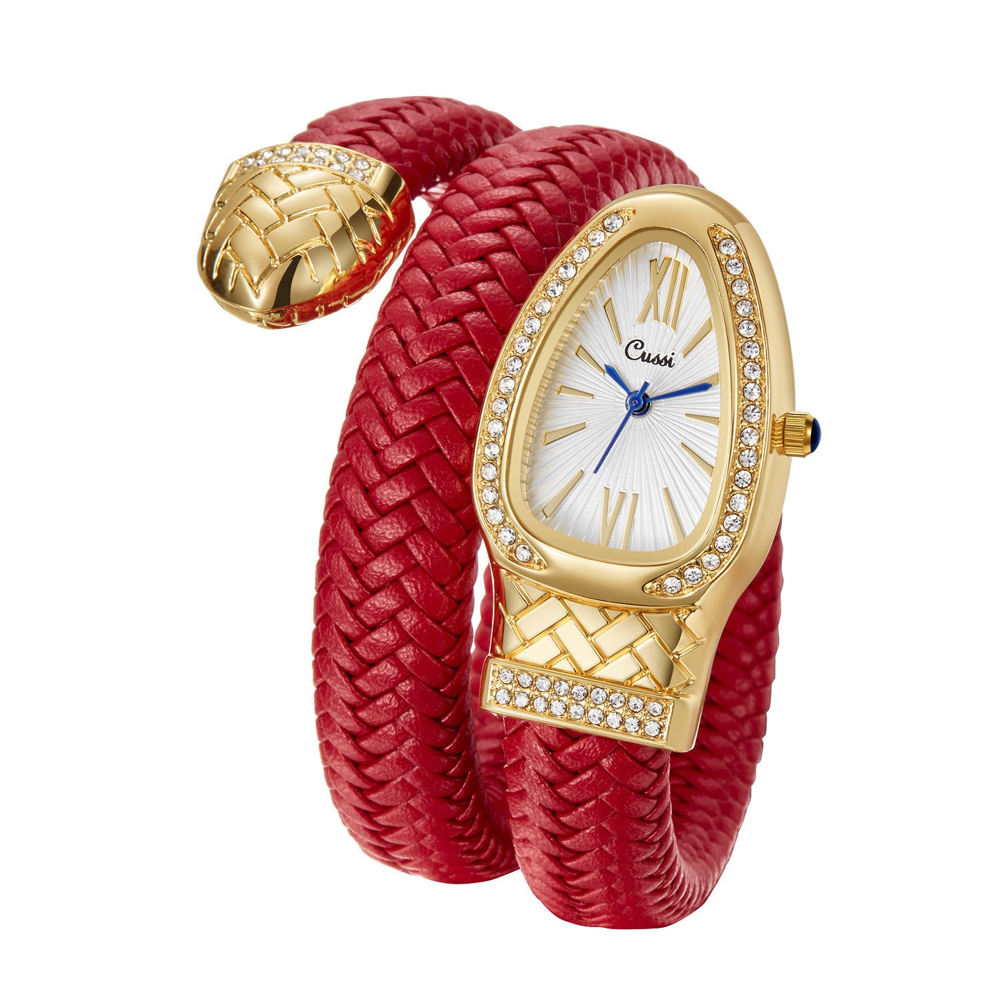 Montre à quartz tendance Snake Watch avec bracelet en cuir et diamants