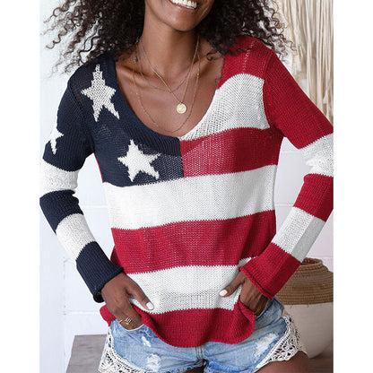 Star Stripes Thin See-through Knitted Top For Women