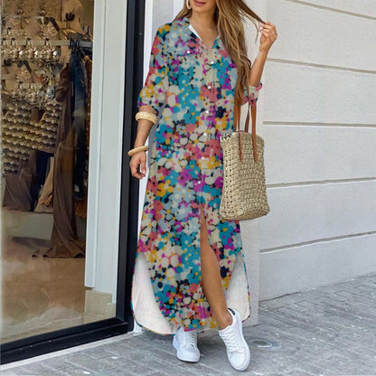 Floral Print Shirt Long Dress