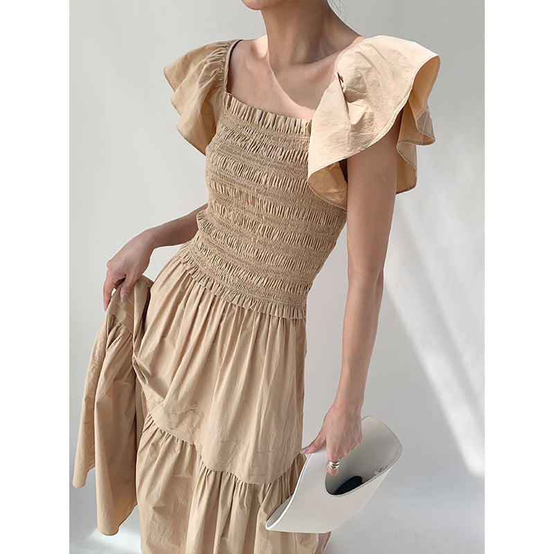 Square Collar Off-neck Dress Ruffled