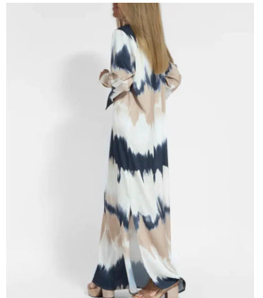 Robe longue à col en V pour femme, nouvelle mode printemps et été, style européen et américain, imprimé tie-dye