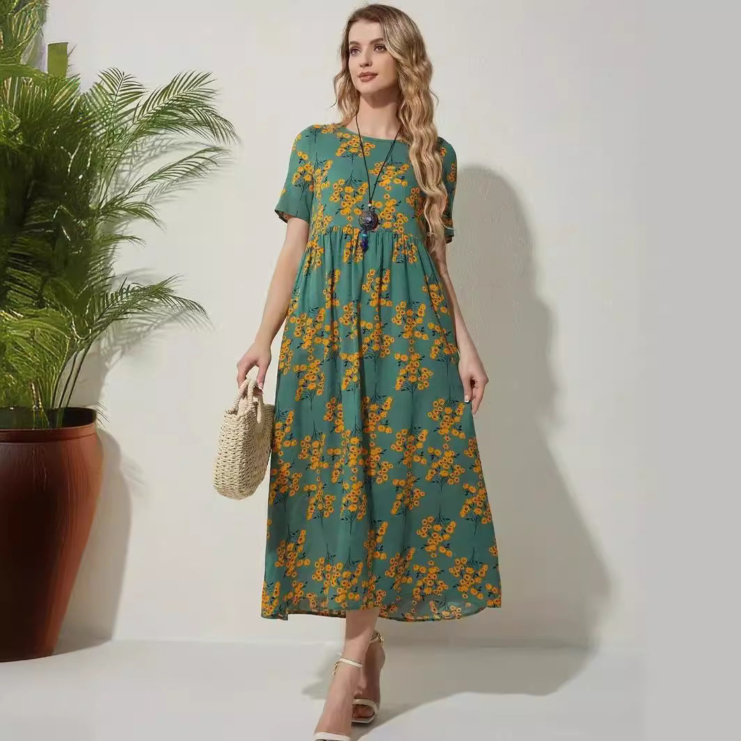 Robe tendance imprimée à manches courtes pour femme