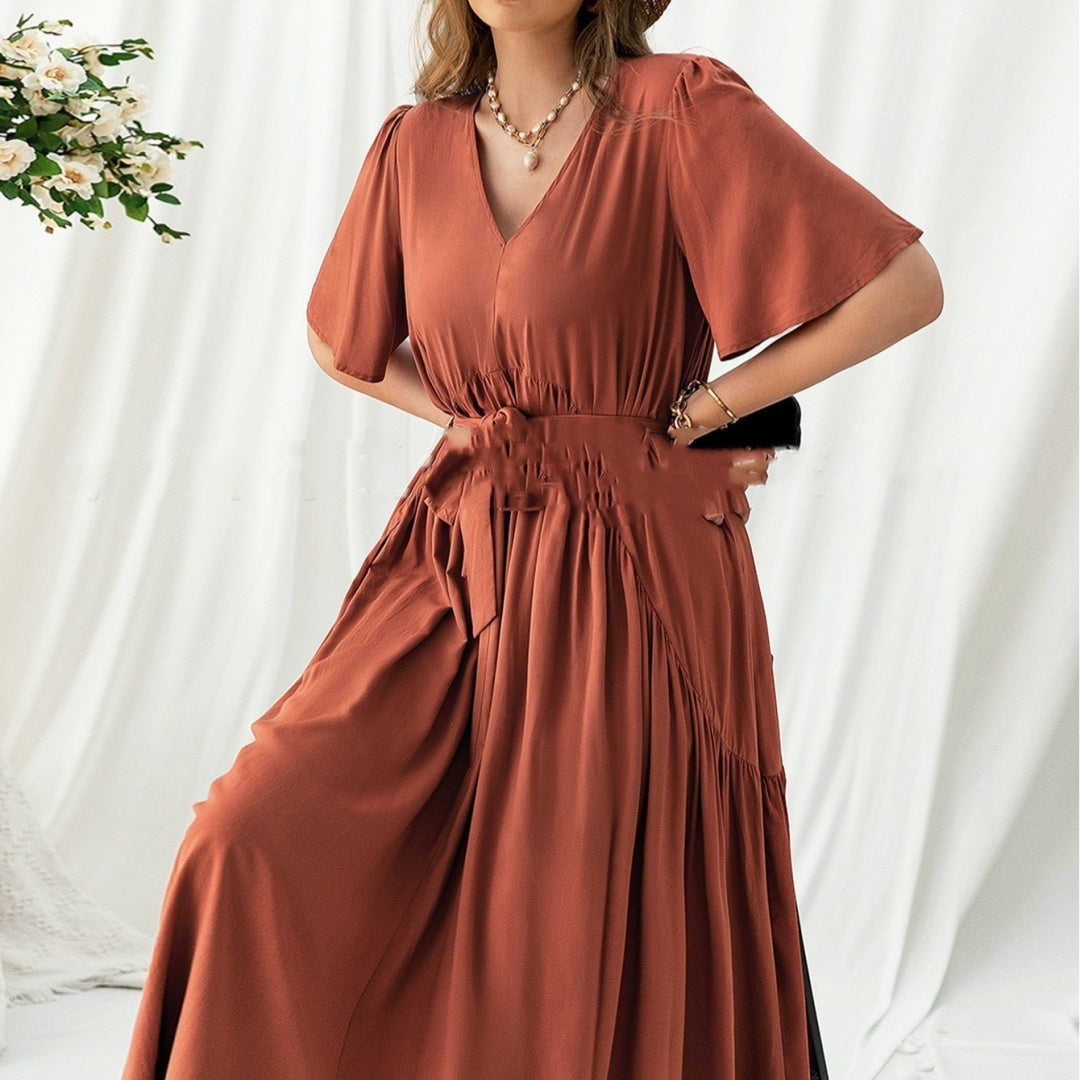 Robe longue à col en V pour tous les jours, grande taille