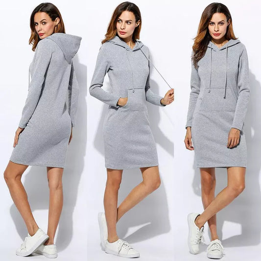 Robe sweat-shirt à capuche pour femmes, manches longues, ample, décontractée, grande taille, chaude, avec poches, Midi, vêtements de printemps et d'hiver, nouvelle collection 2021