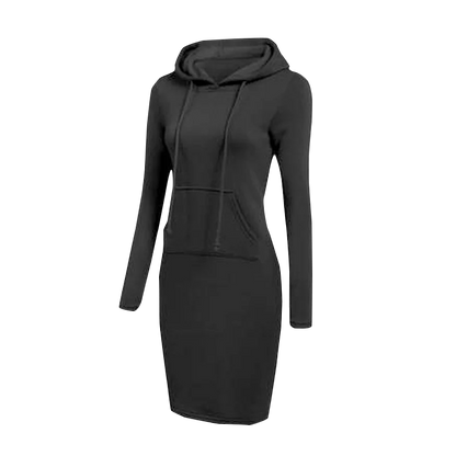 Vestido sudadera con capucha para mujer, vestido informal holgado de manga larga de talla grande, cálido, con bolsillos, por debajo de la rodilla, ropa para primavera e invierno 2021