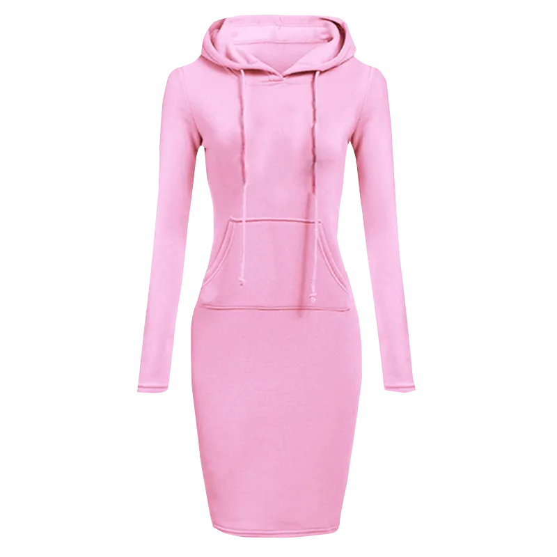 Vestido sudadera con capucha para mujer, vestido informal holgado de manga larga de talla grande, cálido, con bolsillos, por debajo de la rodilla, ropa para primavera e invierno 2021