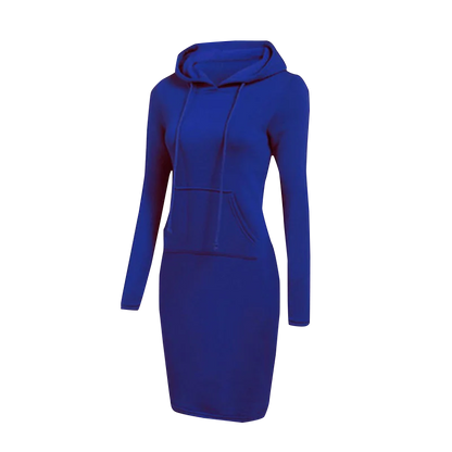 Vestido sudadera con capucha para mujer, vestido informal holgado de manga larga de talla grande, cálido, con bolsillos, por debajo de la rodilla, ropa para primavera e invierno 2021