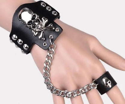 Moda hombres mujeres Hip-hop no convencionales guantes de medio dedo anillo de cadena cuero genuino punk remache guantes anillos R1593