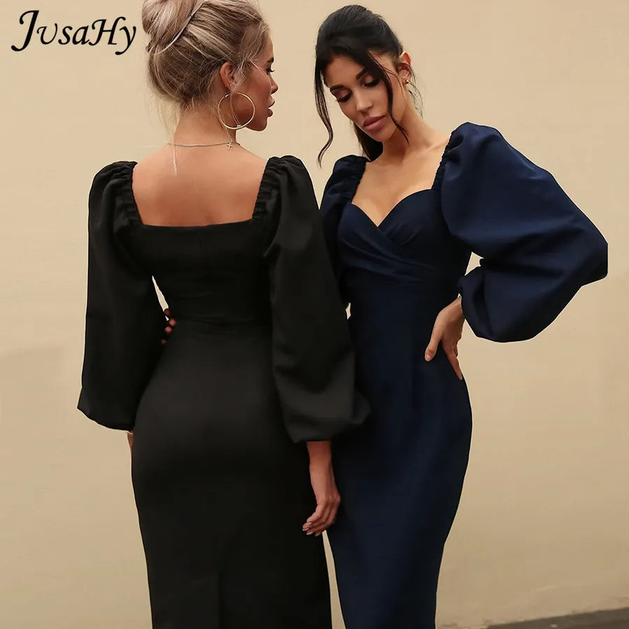 JusaHy-vestido ajustado elegante de Color puro con mangas laterales, ropa de fiesta para Mujer, vestidos por debajo de la rodilla formales, ropa de calle informal para Mujer