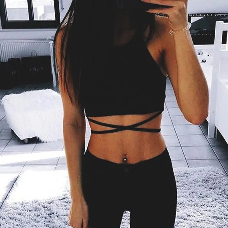 2022 Summer Crop Tops Blusa Women Sleeveless Sexy Bandage T Shirt Top Fashion Black Lace Up Tank Top Tumblr Ladies