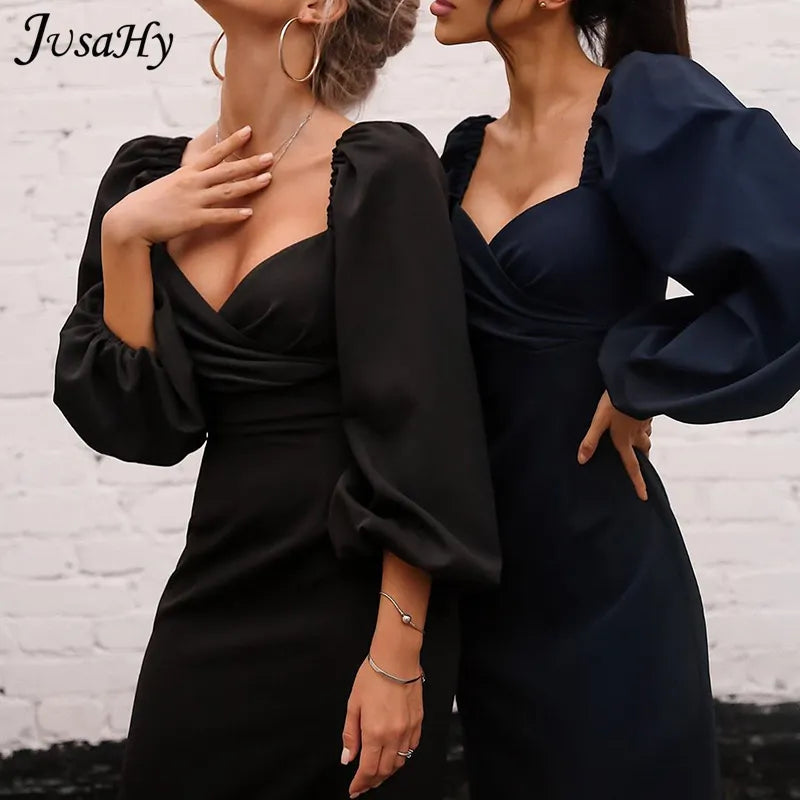 JusaHy élégant couleur Pure manches latérales robe moulante pour les femmes fête Clubwear robes mi-longues formelles Mujer décontracté Streetwear chaud