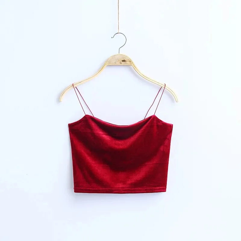 Fashion Sexy Spaghetti Straps Tank Top Velvet Short Crop Top 7 Colors Sexy Boob Tube Top Bustier Brief Vest T-shirts Tee