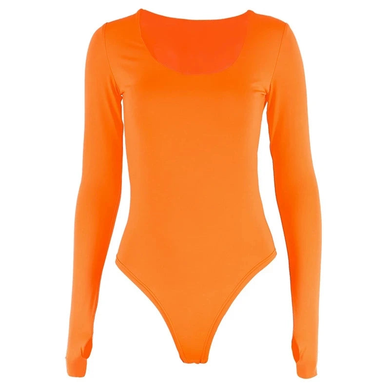 Body naranja de neón para mujer, ceñido al cuerpo de manga larga, ropa de calle Sexy para otoño e invierno, trajes de fiesta para Club, ropa informal femenina 2024