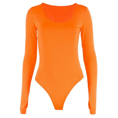 Orange Neon Bodysuit Women Long Sleeve Bodycon Sexy 2024 Autumn Winter Streetwear Club Party Outfits Casual Female Clothing