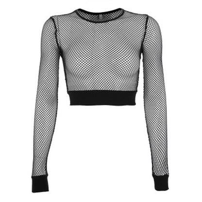 T-Shirt noir en maille ajouré pour femme, haut court, slim, Sexy, nouvelle mode, été, Tops basiques pour femmes, chemise en résille, 2021