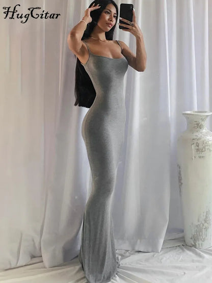 Hugcitar-Vestido largo de satén sin mangas y espalda descubierta para mujer, vestido Sexy ajustado con espalda descubierta para fiesta Y2K, ropa elegante y concisa 2022